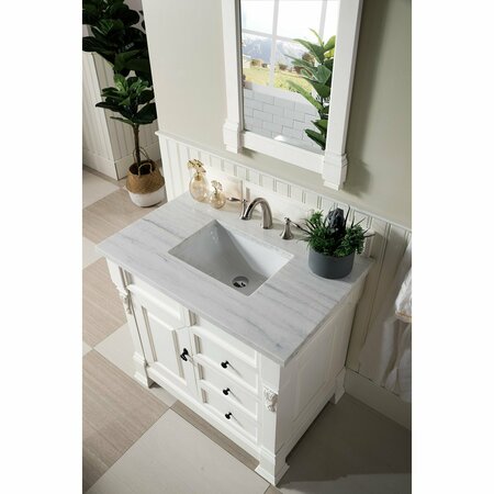 James Martin Vanities Brookfield 36in Single Vanity, Bright White w/ 3 CM Arctic Fall Solid Surface Top 147-V36-BW-3AF